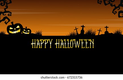 Happy Halloween graveyard landscape background