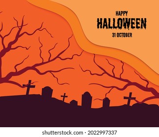Happy Halloween Graveyard In Papercut