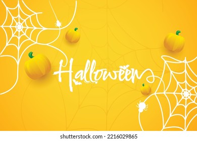 Happy halloween greeting  background design with pumpkins. Happy halloween text with pumpkin and spider for trick or treat night celebration.