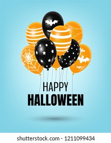 Happy Halloween greeting banner with creative scary vector orange and black ballons. Halloween ballons decorations. - Vector