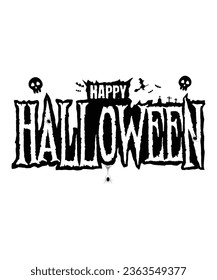 Happy Halloween Greeting In Black Monotone Color With Skull And Witch Graphic