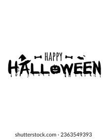 Happy Halloween Greeting In Black Monotone Color With Pumpkin And Witch Graphics