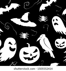 Happy Halloween greeting card  background flat simple illustration. Seamless background for Halloween holiday in orange pattern.