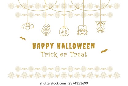 Happy Halloween Greeting Card Background with Ornament Element Vector Line Illustration
