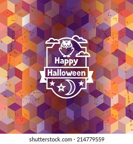 Happy halloween greeting card with badges and icons.
