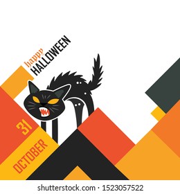Happy Halloween Greeting Card or Banner for October Event with Orange theme and Scary Black Cat.