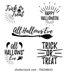 Happy Halloween Greeting Card with Calligraphic Text. Halloween Poster and Banner on White Background. Vector illustration.