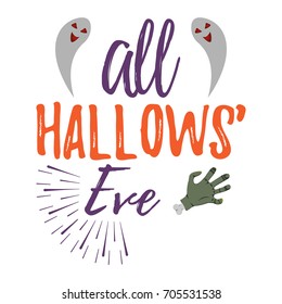 Happy Halloween Greeting Card with Calligraphic Text. Halloween Poster and Banner on White Background. Vector illustration.