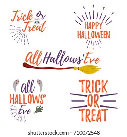Happy Halloween Greeting Card with Calligraphic Text. Halloween Poster and Banner on White Background. Vector illustration.