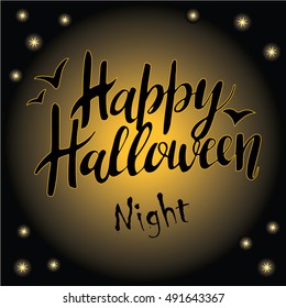 Happy Halloween greeting card Calligraphy. Handmade vector lettering on Chalk-board