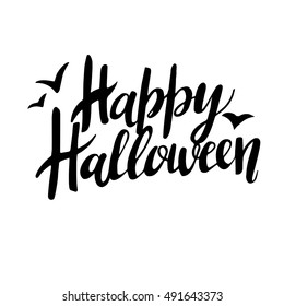 Happy Halloween greeting card Calligraphy. Handmade vector lettering on Chalk-board