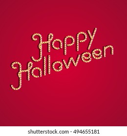 Happy Halloween greeting card Calligraphy. Halloween banner or poster. vector lettering. Candy text on red background