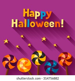 Happy halloween greeting card with candy lolipop.