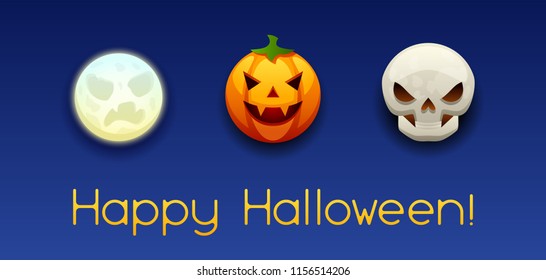 Happy Halloween greeting card. Celebration party banner with angry stylized characters.