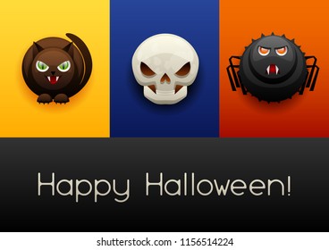Happy Halloween greeting card. Celebration party banner with angry stylized characters.