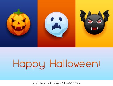 Happy Halloween greeting card. Celebration party banner with angry stylized characters.