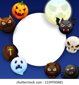 Happy Halloween greeting card. Celebration party background with angry stylized characters.