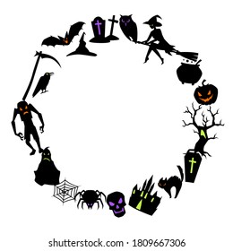 Happy Halloween greeting card with celebration items. Illustration or background for holiday and party.