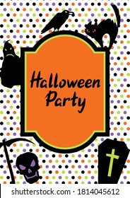 Happy Halloween greeting card with celebration items. Illustration or background for holiday and party.
