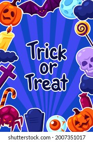 Happy Halloween greeting card with celebration items. Illustration or background for party.