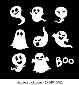 Happy halloween greeting card with cute and scary ghost. Holidays cartoon character. -Vector