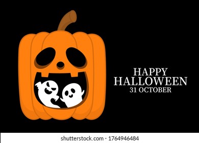 Happy halloween greeting card with cute and scary ghost. Holidays cartoon character. -Vector