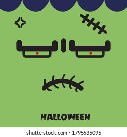 Happy Halloween greeting card with cute  face. Holidays cartoon character vector.