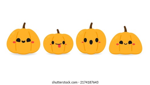 Feliz tarjeta de saludo de Halloween con calabaza linda. Personaje de caricatura de vacaciones. vector de dibujos animados.