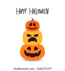 Happy halloween greeting card with cute pumpkin. Holidays cartoon character. cartoon vector.