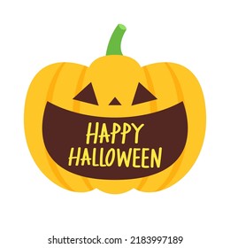 Happy halloween greeting card with cute pumpkin. Holidays cartoon character. cartoon vector.