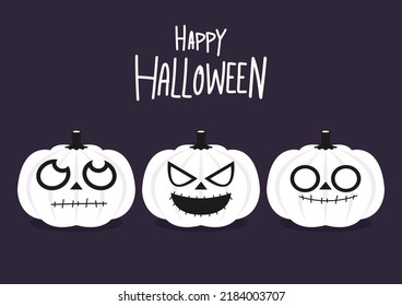 Happy halloween greeting card with cute skeleton face paint on pumpkin. Holidays cartoon character. Halloween illustration. 