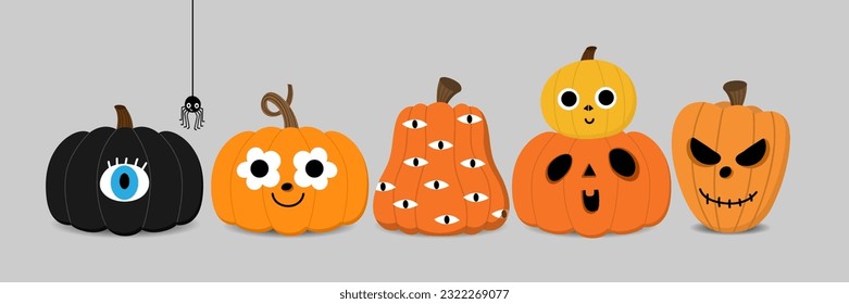 Happy halloween Grußkarte mit süßem gruseligen Kürbis im Geist Konzept. Feiertagskartoon-Charakter. -Vektorgrafik