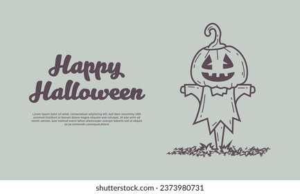Happy halloween greeting card with cute character hand drawn cartoon