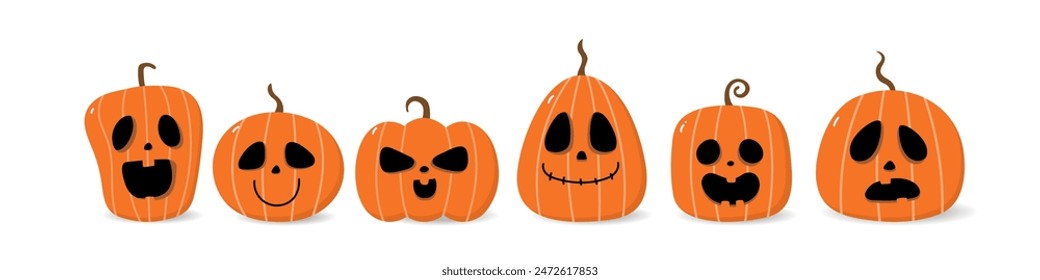 Tarjeta de felicitación feliz de Halloween con la calabaza linda espeluznante. Personaje de dibujos animados de Días festivos. -Vector.