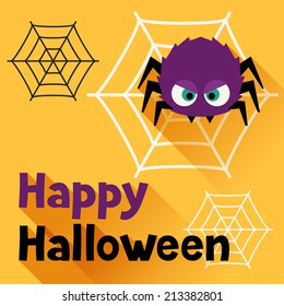 Happy halloween greeting card in flat design style.
