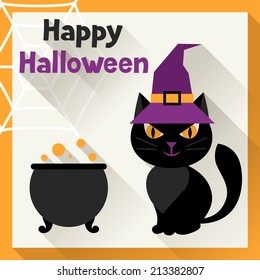 Happy halloween greeting card in flat design style.