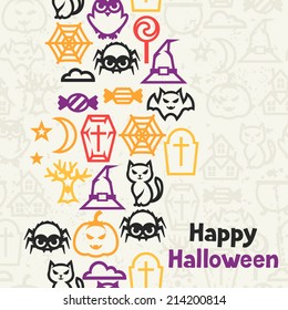 Happy Halloween greeting card with flat icons.