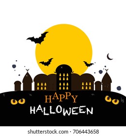  Happy halloween greeting card with funny pumpkins, home and bat