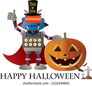 Happy Halloween greeting card for a Halloween-type robot.