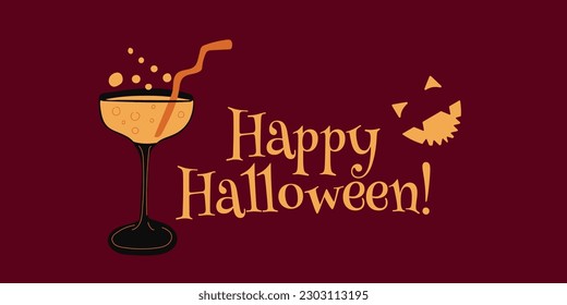 Happy Halloween greeting card. Holiday decoration. Boo Trick or treat. Vector illustration.