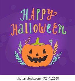 Happy Halloween greeting card. Holiday decoration. Vector cartoon illustration 