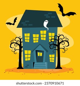 Happy halloween greeting card illustration : haunted house