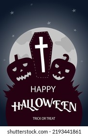 Happy Halloween . Greeting card, invitation card for a party or sale. Autumn Holiday. Flat vector illustration in dark colors