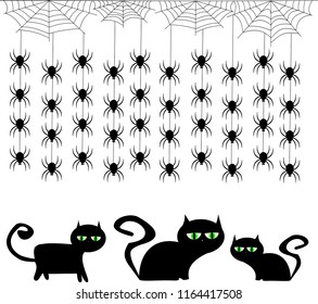 Happy halloween greeting card minimal style.halloween web banner with black cat and spider background