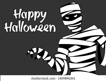 Happy Halloween greeting card with mummy. Illustration or background for holiday and party.