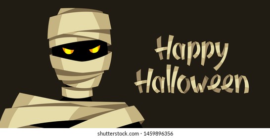 Happy Halloween greeting card with mummy. Illustration or background for holiday and party.