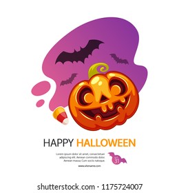 Happy Halloween greeting card on white background with pumpkin Jack. Cute cartoon banner. Clipping paths included.