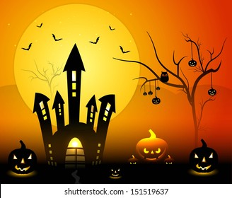 Happy Halloween greeting card orange bright colorful pumpkins party vector design