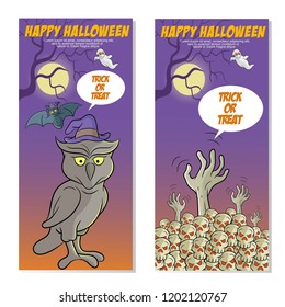 Happy halloween greeting card and poster design set vector,cartoon and comic style,halloween celebration