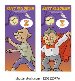 Happy halloween greeting card and poster design set vector,cartoon and comic style,halloween celebration